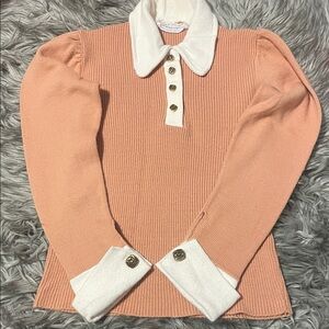 vintage Peach Sweater with White Accents